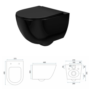 Vas WC REA CARLO Mini Rimless, suspendat, ceramica sanitara, 48 x 37, Capac Soft-Close Inclus, Negru Lucios - Img 3