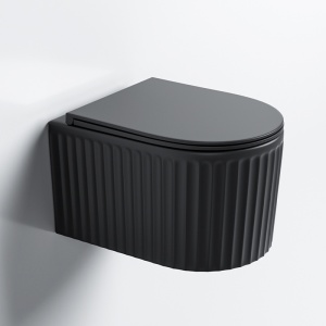 Vas WC suspendat LUMA Negru Mat, Model Canelat, cu capac SoftClose Inclus - Img 2