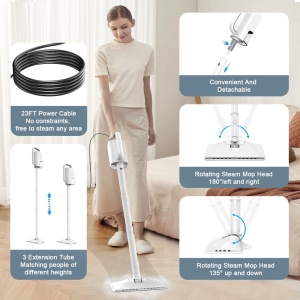 Aparat Curatat Aburi SeveShop® Teendow SC-05 1200W, Mop Cu Aburi Portabil 2 Bar, Incalzire Rapida 60s, Mop Electric Multifunctional 350ml, Abur 100-115°C, Curatare Fara Detergenti Pentru Gresie, Parchet, Covoare, Aparat Curatat Aburi Profesional - Img 2