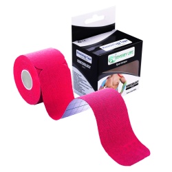 Banda Kinesiologica, Kinesio Tape - Odyssey Life, pretaiata, impermeabila pentru ameliorarea durerii, rola cu 20 benzi de 25 cm lungime, culoare Rosu