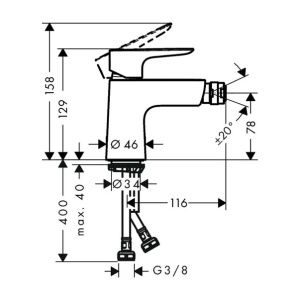 Baterie bideu Hansgrohe Talis E crom cu ventil Push-Open - Img 2