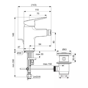 Baterie bideu Ideal Standard Ceraplan cu ventil BD278AA - Img 3
