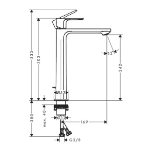 Baterie lavoar inalta Hansgrohe Rebris E 240 crom lucios cu ventil Pop-Up - Img 2
