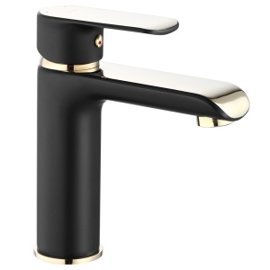 Baterie Lavoar REA BLOOM BLACK GOLD LOW, Montaj Pe Blat, Capat Fix, Inaltime 17 Cm, Finisaj Negru Mat/Auriu