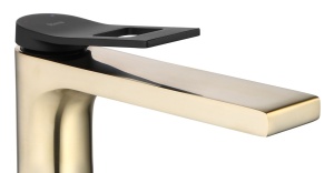 Baterie Lavoar REA SOUL GOLD MAT BLACK HIGH , Montaj Pe Blat, Capat Fix, Inaltime 22.5 Cm, Finisaj Negru /Auriu Periat - Img 4