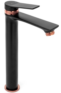 Baterie Lavoar REA VIRAL BLACK ROSE GOLD HIGH, Montaj Pe Blat, Capat Fix, Monocomanda, Inaltime 30.5 Cm, Negru/Rose Glod - Img 3