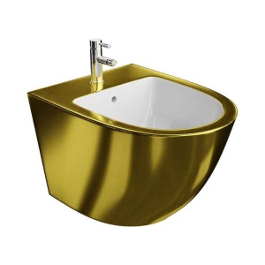 Bideu suspendat cu fixare ascunsa Spectrum Trendi Slim 36.5 x 49 cm auriu-alb - Img 1