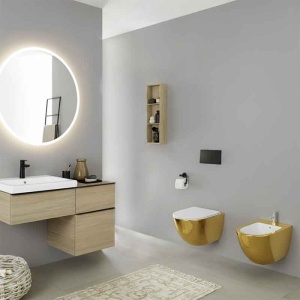 Bideu suspendat cu fixare ascunsa Spectrum Trendi Slim 36.5 x 49 cm auriu-alb - Img 2