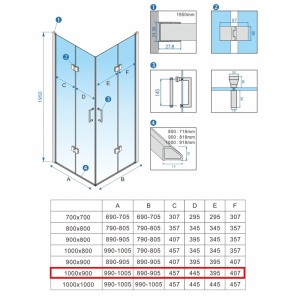 Cabin de du?? rectangular KZ13A, 100x90 cm, profil auriu periat - Img 2