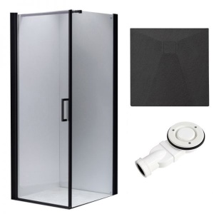Cabina de dus BS04B Patrata 90x90cm, Design Modern Negru + Cada de dus Riko, Culoare Negru