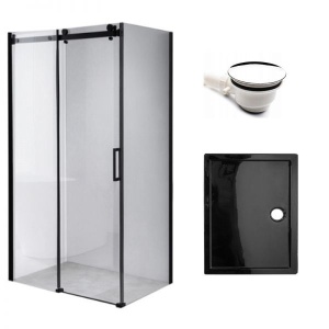 Cabina de dus Dreptunghiulara BS14A, Dimensiune 100x90cm, Culoare Negru+Cada de dus neagra