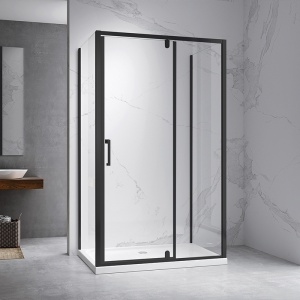 Cabina de dus dreptunghiulara din sticla securizata cu 3 pereti si rame negre KZ23D 100 x 70 cm - Img 3