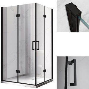 Cabina de dus Dreptunghiulara KZ13A Cu usi Pliabile, Dimensiune 100x90cm ,Culoare Negru - Img 5