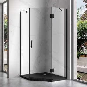 Cabina de dus KZ10A Pentagonala 80x80cm, Culoare Negru + Cadita de Dus , Culoare Negru - Img 2