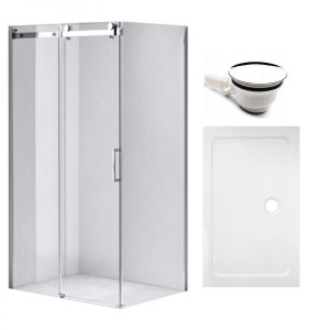 Cabina de dus KZ203B Dreptunghiulara 110x80cm, Culoare Crom+Cadita de dus ,Culoare Alb