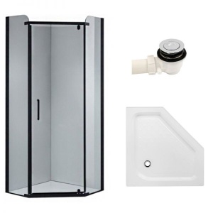 Cabina de dus KZ91A Pentagonala 80x80cm, Culoare Negru+Cadita de dus , Culoare Alb