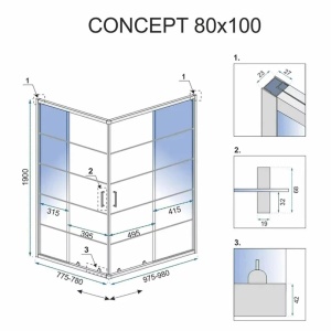 Cabina de dus Rea Concept Black 80x100cm - Img 4