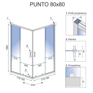 Cabina de dus Rea Punto negru, Dimensiune 80x80cm - Img 6