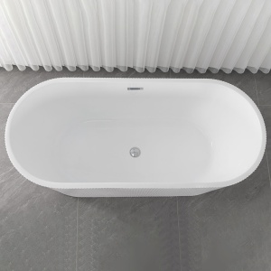 Cada De Baie Freestanding 150x75x58cm, Textura Eleganta si Linii Moderne , Culoare Alb - Img 2