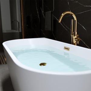 Cada de baie LENA 527B, Dimensiune 150x75cm , Culoare Alb, Deversor Auriu - Img 4