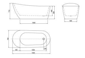 Cada de baie PRO LAURA 150 cm , free-standing, design modern, Alba - Img 6