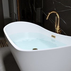 Cada de baie Rica 513B 160x75cm , Culoare Alb , Deversor Auriu - Img 2