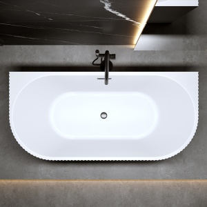 Cada de baie suport CARLO517D, Dimensiune 170x75cm, Design Elegant, Culoare Alb, Deversor negru - Img 7
