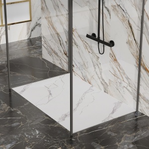 Cadita de dus dreptunghiulara model marmura Riko 100 x 80 cm alba - Img 2