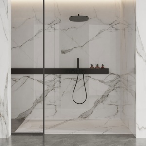 Cadita de dus dreptunghiulara model marmura Riko 100 x 80 cm alba - Img 12