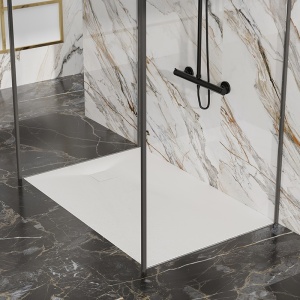 Cadita de dus dreptunghiulara slim imitatie piatra 120 x 70 cm alba - Img 3