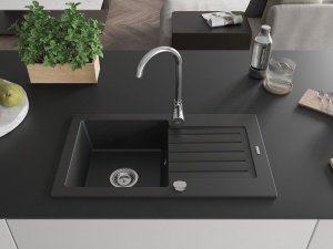 Chiuveta Bucatarie Granit cu 1 compartiment si scurgator, culoare negru, sifon crom, dimensiune 75.2x43.6cm - Img 2