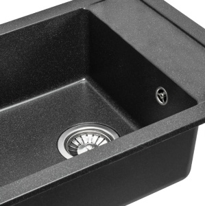 Chiuveta Bucatarie Pro GRANIT RINO BLACK, Dimensiuni 49 x 52 x 21 cm , Picurator Reversibil, Incastrabila, Forma Dreptunghiulara, Negru cu Picatele - Img 2