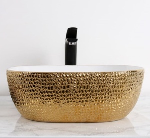 Chiuveta de blat PRO ERA ATLANTA, Dimensiuni 42.5 X 42.5 x 14.5 cm, Forma PATRATA, Ceramica sanitara, Fara gaura baterie, Piele de sarpe alb-auriu - Img 4