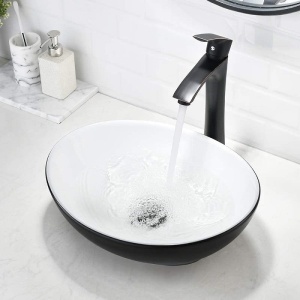 Chiuveta De Blat PRO VERA, 40.5x33x 14 Cm, Montaj Pe Blat, Design Deosebit, Forma Rotunda, Ceramica Sanitara, Alb / Negru - Img 4
