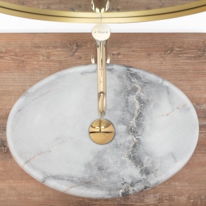Chiuveta de blat REA LINDA GRANIT, Dimensiuni 48 x 34x 14.5cm, Forma Ovala, Ceramica sanitara, Imitatie Marmura - Img 3