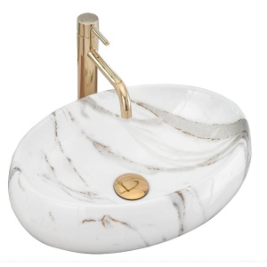 Chiuveta de blat REA LINDA LAVA, Dimensiuni 48 x 34x 14.5cm, Forma Ovala, Ceramica sanitara, Imitatie Marmura - Img 1