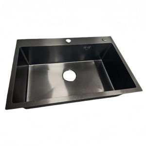 Chiuveta de bucatarie Alor BL cu o singura cuva, otel negru, cu gaura de baterie, dimensiune 68x45 cm - Img 6