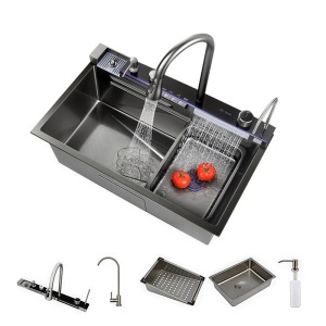 Chiuveta de bucatarie ARGOS multifunctionala, Dimensiune 75x46cm, Culoare Negru, Termostat cu Display LCD