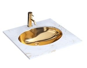 Chiuveta incastrata REA NEL GOLD, Dimensiuni 47 cm x 39 x 21 cm, Ceramica Sanitara, Auriu - Img 1