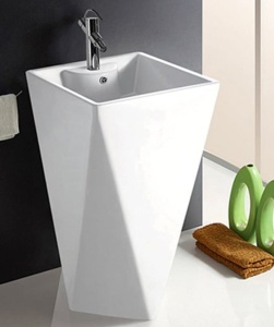 Chiuveta Independenta PRO VELDMAN ROCK FREE-STANDING, Dimensiuni 47x47 X 83 Cm, Forma Patrata, Cu Gaura Baterie, Alb - Img 4