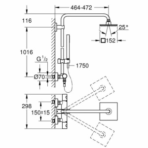 Coloana de dus cu baterie termostatata Grohe Euphoria Cube 150 - Img 2