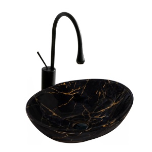 Lavoar De Blat PRO VERA marmura lucioasa negru/auriu, Dimensiuni 40.5 X 33 X 14 Cm, Forma Ovala, Ceramica Sanitara - Img 1