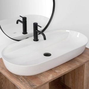 Lavoar De Blat REA AURA 81, Dimensiuni 81 X 41 X 14 Cm, Montaj Pe Blat, Forma Ovala, Ceramica Sanitara, Alb - Img 5
