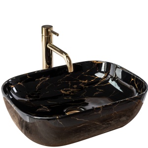 Lavoar de blat REA ERA BELINDA MARBLE LUCIOS, Dimensiuni 46.5cm x 33.5x 13.5cm, Ceramica Sanitara, fara gaura baterie, Negru - Img 1