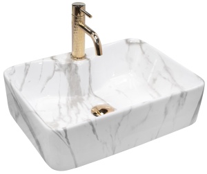 Lavoar De Blat REA KELLY MARMO, Dimensiuni 49 X 38 X 13.5 Cm, Montaj Pe Blat, Forma Dreptunghiulara, Ceramica Sanitara, Gri/Alb - Img 1