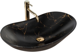 Lavoar De Blat REA ROYAL 60, Dimensiuni 60.5 X 36 X 16 Cm, Forma Ovala, Ceramica Sanitara, Negru - Img 1