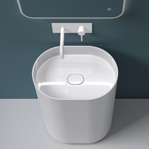 Lavoar Independent PRO MONOLITIC CAMILA, Dimensiuni 55 X 40 X 85 Cm, Forma Ovala, Material Conglomerat, Alb - Img 4