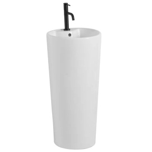 Lavoar Independent REA BLANK, Dimensiuni 41 x 41 X 84 Cm, Forma Rotunda, Cu Gaura Baterie, Alb