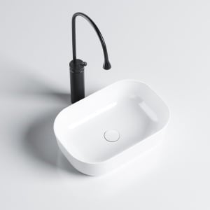 Lavoar pe Blat, Milo, Marmura Ceramica Alb Lucios , Dreptunghiular 37 x 25 x 11,5 cm - Img 9