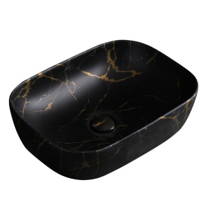 Lavoar pe Blat, Milo, Marmura Ceramica Negru Mat cu Model Auriu , Dreptunghiular 45,5 x 32,5 x 13,5 cm - Img 1